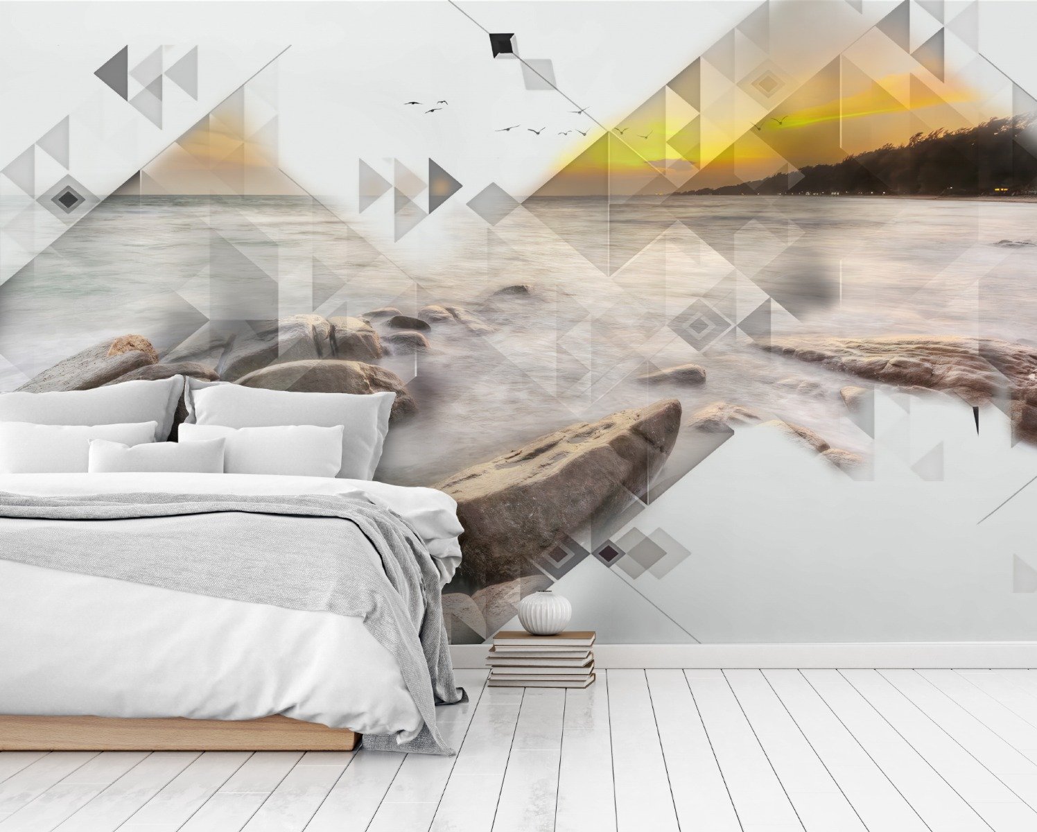 3D Look Geometric Sea Landscape Wallpaper Mural - Peel and Stick