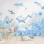 Cartoon Undersea and Whales Wallpaper Mural