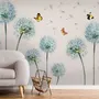Blue Dandelion and Yellow Butterflies Wallpaper Mural