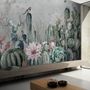 Watercolor Cactus with Flowers Wallpaper Mural