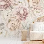 Fototapete Aquarell-Blumenmuster mit Pastell-Pfingstrosen für Mädchen