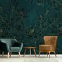 Dark Navy Peony Floral Drawing Art Wallpaper Mural