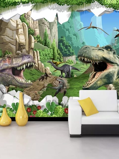 3D Look Drachen und Dinosaurier Fototapete