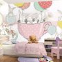 Papier peint panoramique lapins volants dans les tasses avec ballons