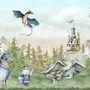 Kids Dragons Fairytale Cute Prince and Princess Wallpaper Mural