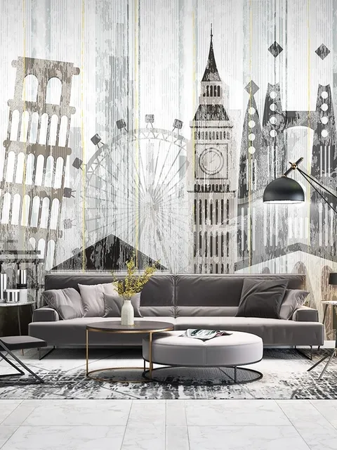 Watercolor City Famous Place Wallpaper Mural