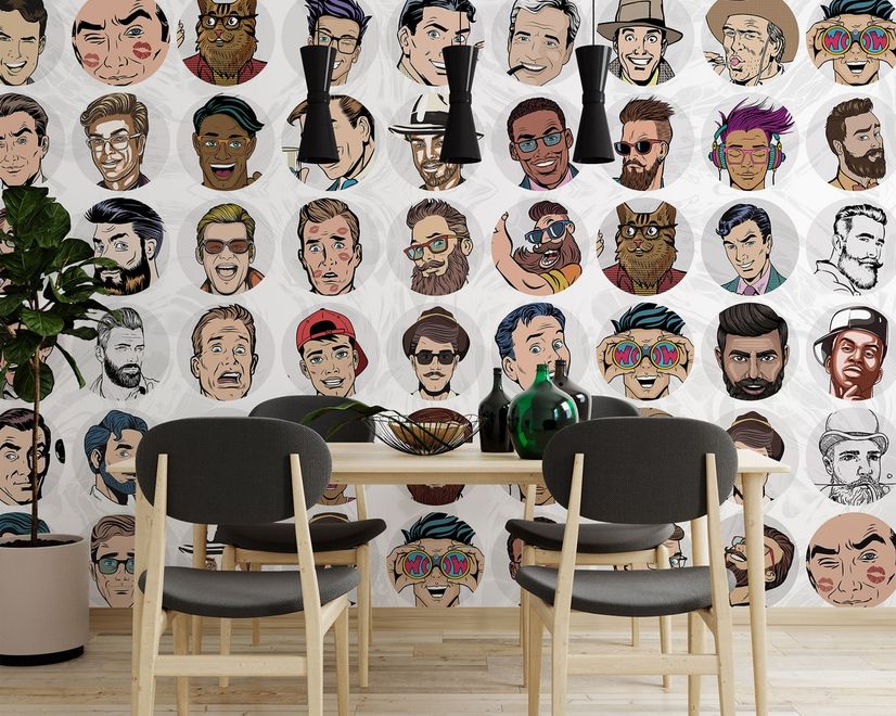 Men Face Pop Art Wallpaper Mural