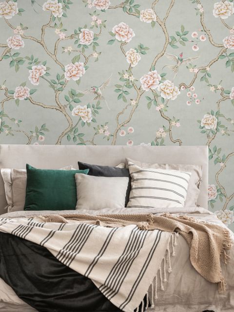 Soft Chinoiserie Peony Tree Blossom Art Wallpaper Mural