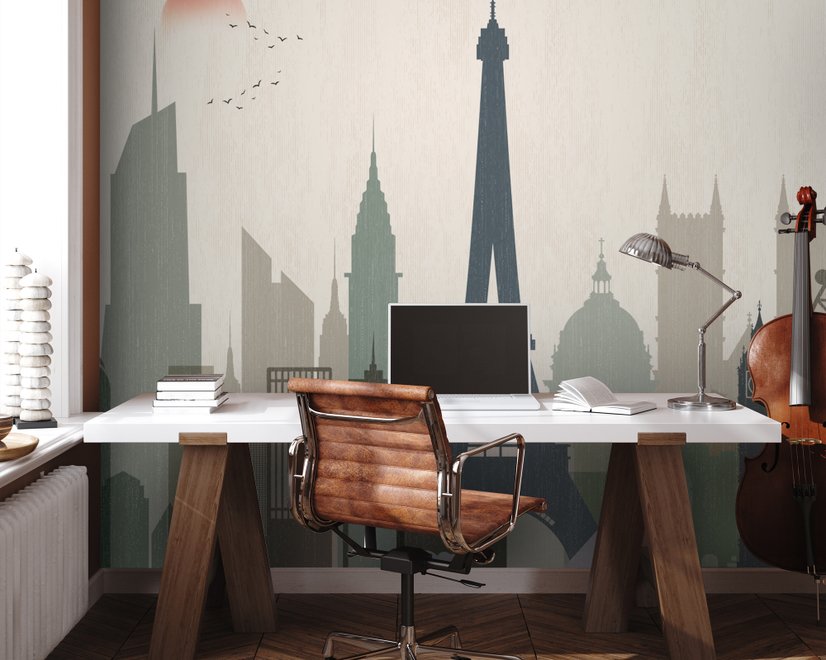 Paris City with Eiffel Tower and Amusement Park Wallpaper Mural