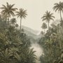 Papier peint panoramique forêt tropicale brumeuse avec rivière