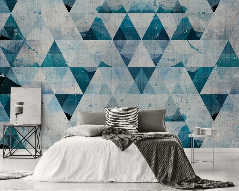 Geometric Blue Trigon Pattern Wallpaper Mural