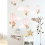 Stickers muraux montgolfière rose et avion marron avec nuages pour enfants