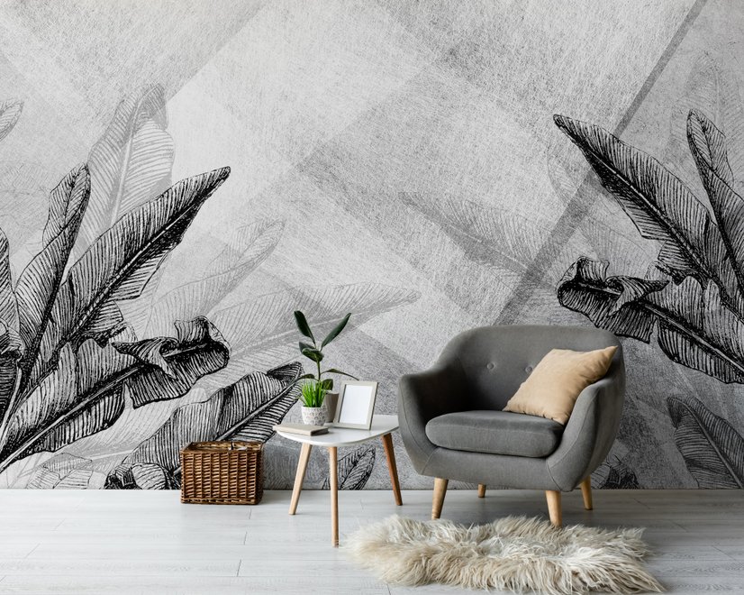 Drawn Banana Leaf Wallpaper Mural