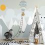 Papier peint montagnes grises montgolfière soleil enfants