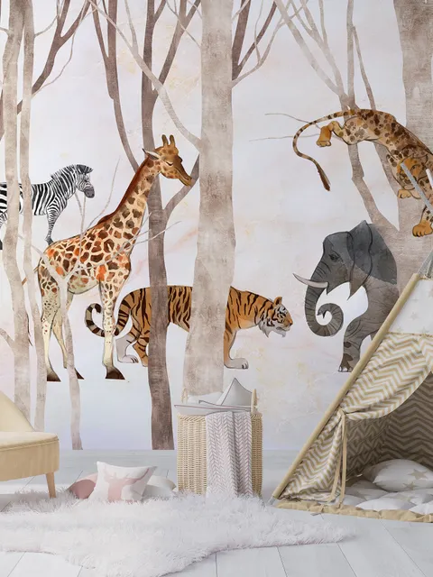 Watercolor Wild Animals Wallpaper Mural