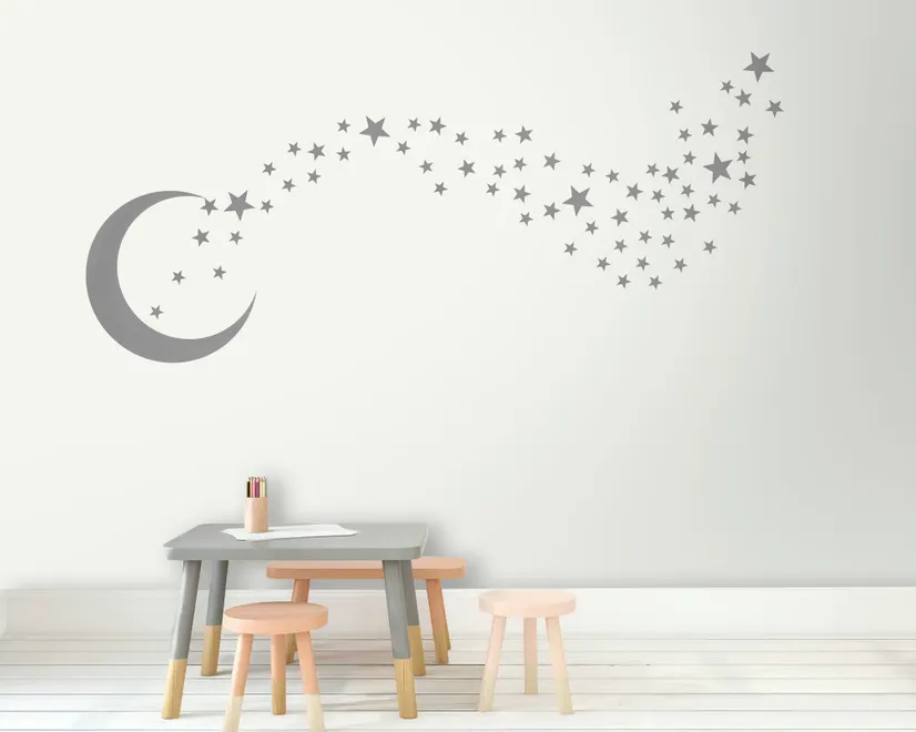 Silver Moon and Little Stars Wall Decal Sticker