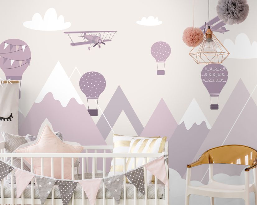 Papier peint paysage montagne montgolfières chambre bébé