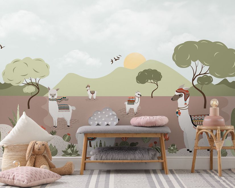 Kids Alpaca in the Desert Wallpaper Mural