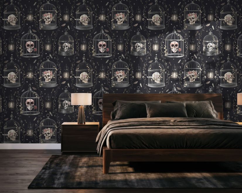 Dark Romantic  Gothic Skull Cage Wallpaper Mural 