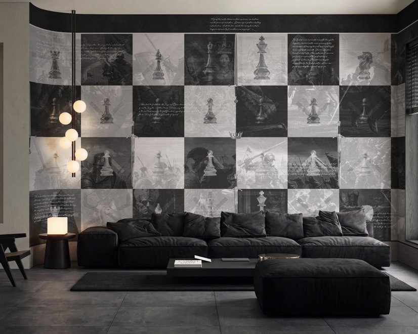 Monochrome Medieval Chessboard Historical Wallpaper Mural