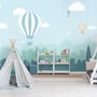 Hot Air Balloon and Blue City Landscape Wallpaper Mural