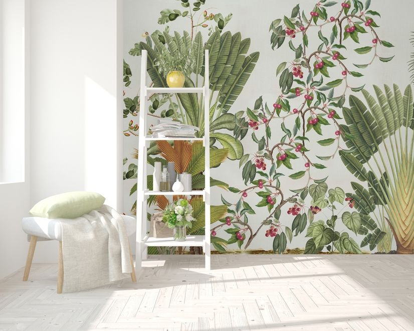 Exotic Leafs with Berries Wallpaper Mural