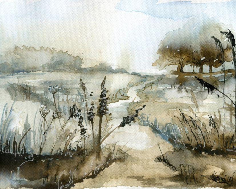 Watercolor Style Botanical Landscape Wallpaper Mural