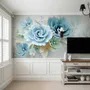 Papier peint panoramique floral bleu vert en 3D de style européen