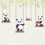 Cute Pandas Swinging Wallpaper Mural