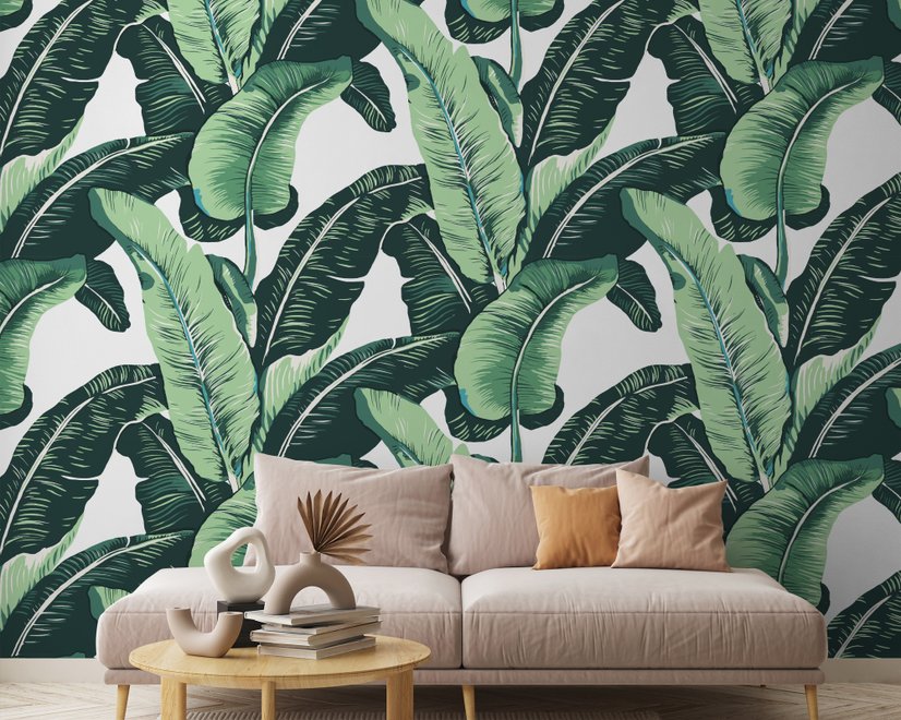 Green Banana Leaf Pattern Wallpaper Mural