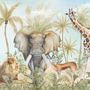 Watercolor Safari Animals in Forest Wallpaper Mural