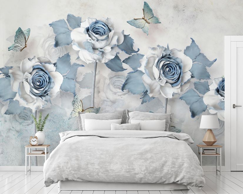 Soft Blue Floral Wallpaper Mural