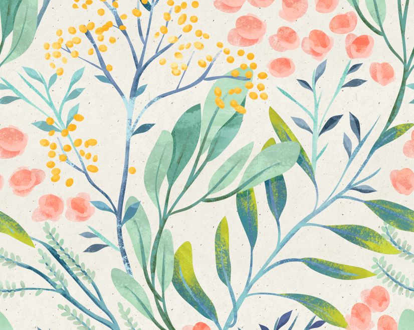 Watercolor Vintage Florals with Botanical Leaves Wallpaper Mural