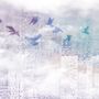 Abstract City with Purple Birds Wallpaper Mural