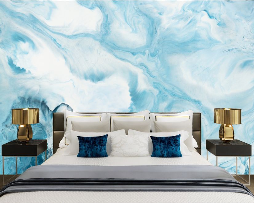 Acrylic Painting Fresh Blue Waves Wallpaper Mural
