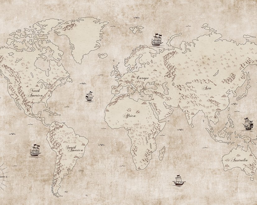 Vintage Old Parchment World Map Wallpaper Mural