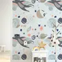 Papier peint panoramique chat volant au-dessus de la lune et des étoiles