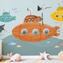 Kinder Jungen Aquarell Unterwasser mit U-Boot Fototapete
