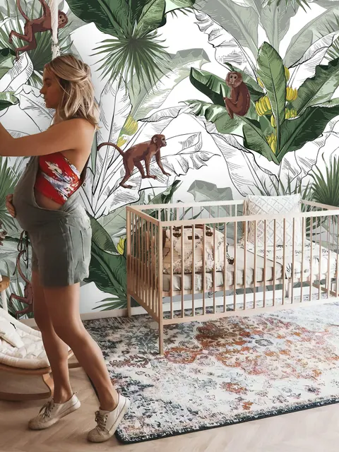 Banana Leaf with Monkey Wallpaper Wallpaper Mural