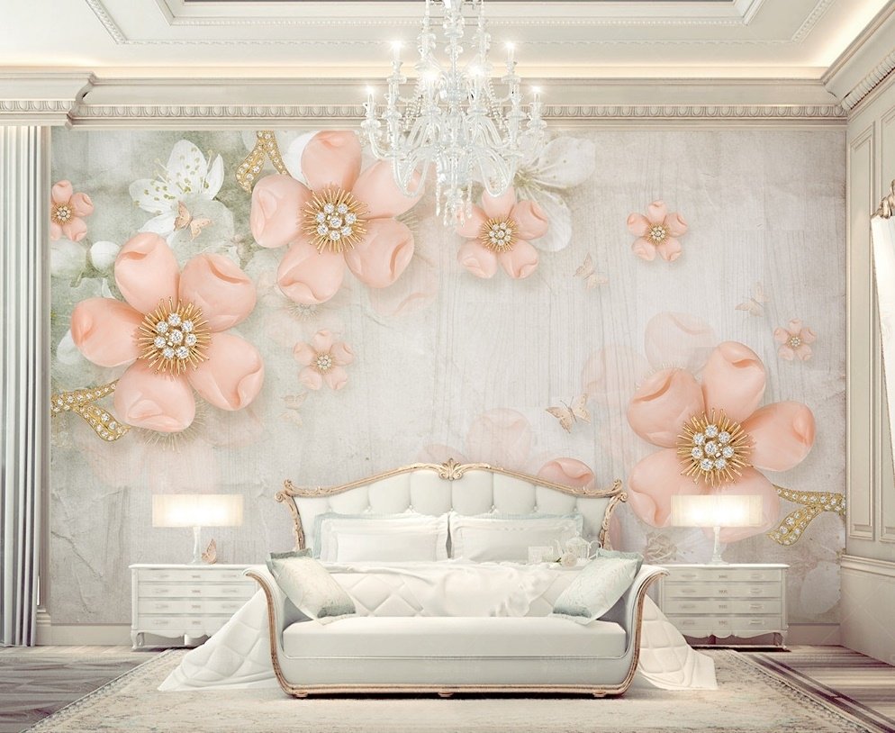 Pink Diamond Daisy with Butterflies Wallpaper Mural - Peel and Stick
