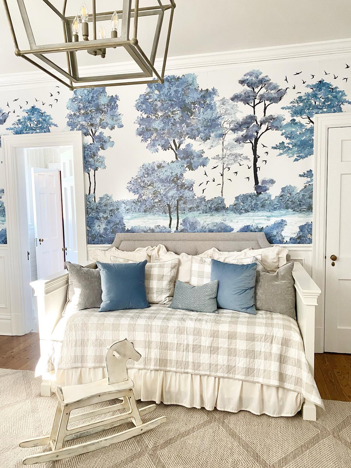 Monochrome Watercolor Big Trees Wallpaper Mural
