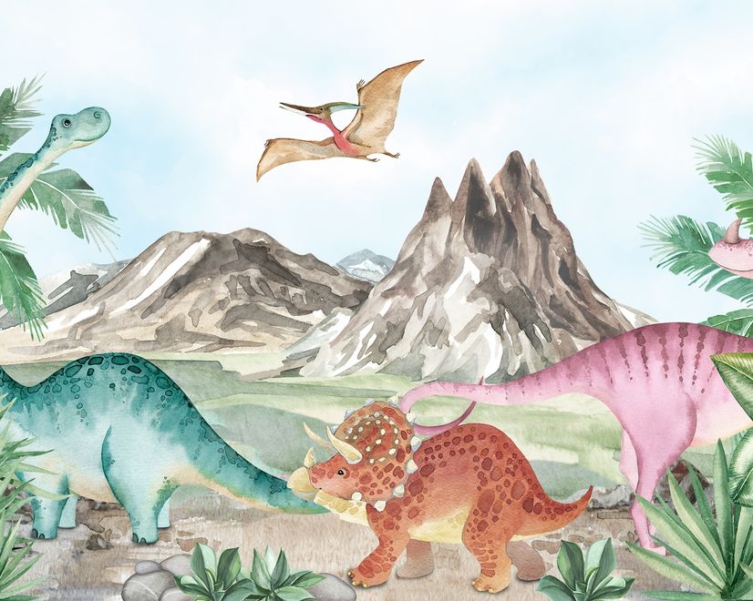 Cute Colorful World of the Dinosaurs Wallpaper Mural