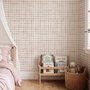Soft brown wallpaper with pale beige gingham checks on a warm cream off-white ground