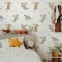 Kids wallpaper with sage, caramel and blue-gray watercolor dragons, clouds, sun and stars on white