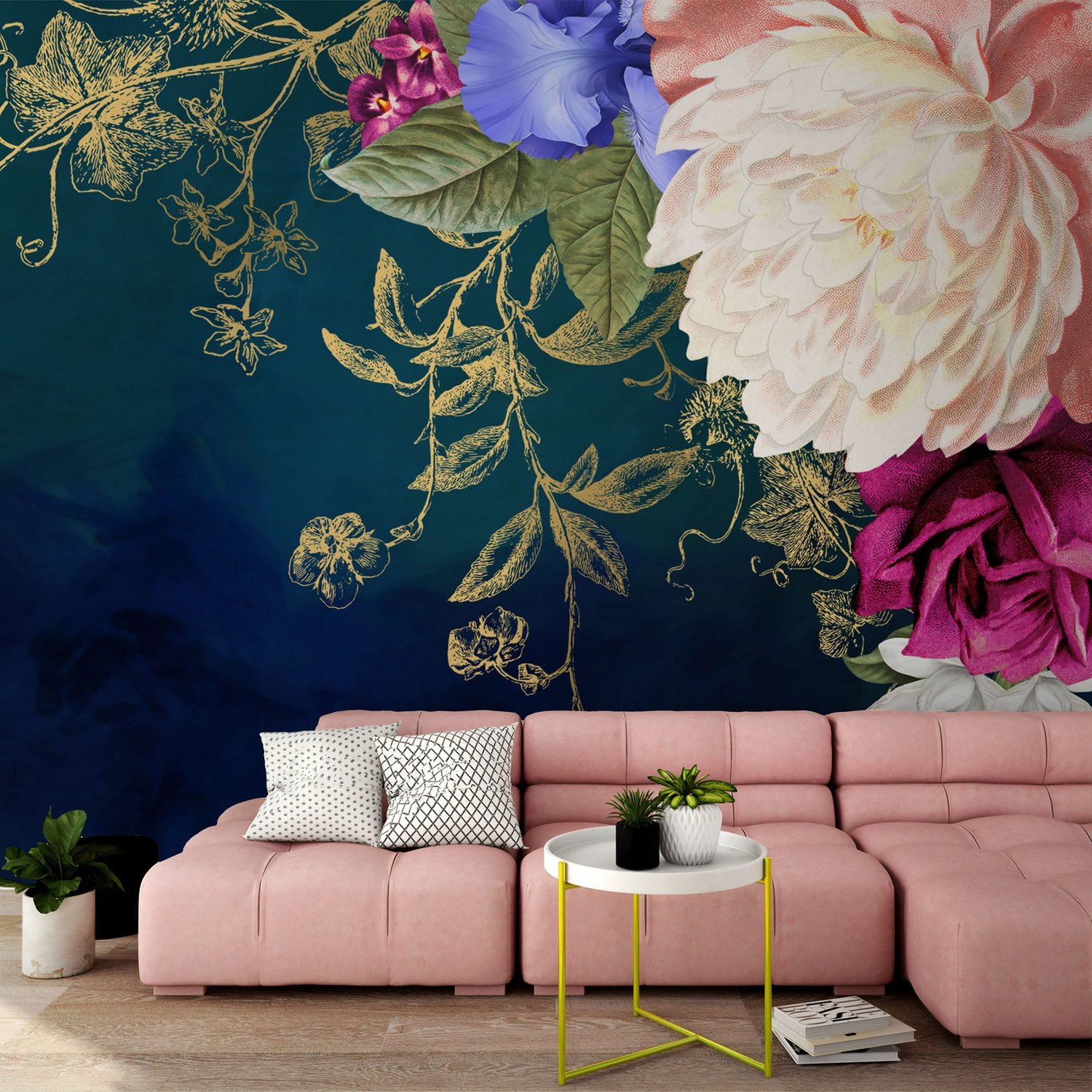 Vintage Floral Art Wallpaper Mural - Peel and Stick