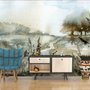 Fototapete im Aquarellstil mit botanischer Landschaftsmotiv