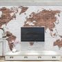 Papier peint panoramique mural cartes du monde en briques blanches et marron