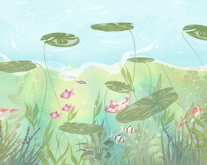 Nursery Lotus Leaf and Fish Wallpaper Mural