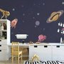 Wasserfarben-Cartoon-Weltraum-Fototapete mit Planeten