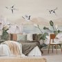 Papier peint lotus blanc oiseaux grue